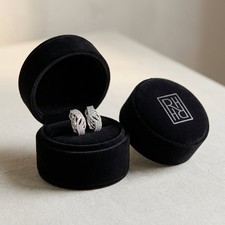 Diamond Weave Omega Back Earrings 7/8ctw in 14K White Gold - presentation