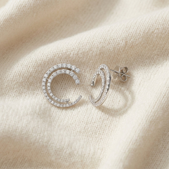 Diamond Crescent Earrings 3/4ctw in 14K White Gold - flat lay