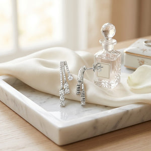 Diamond Three Strand Flair Earrings in 14K White Gold - editorial