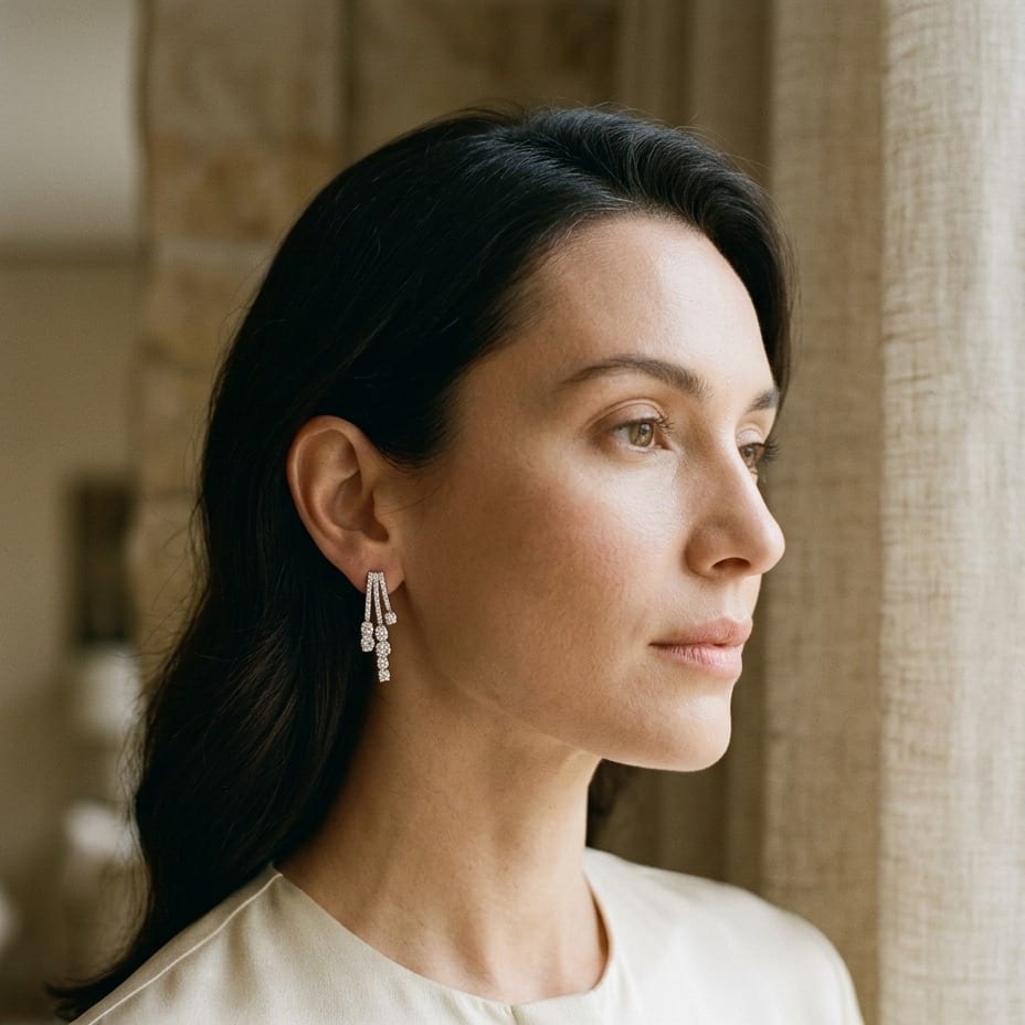 Diamond Three Strand Flair Earrings in 14K White Gold - lifestyle