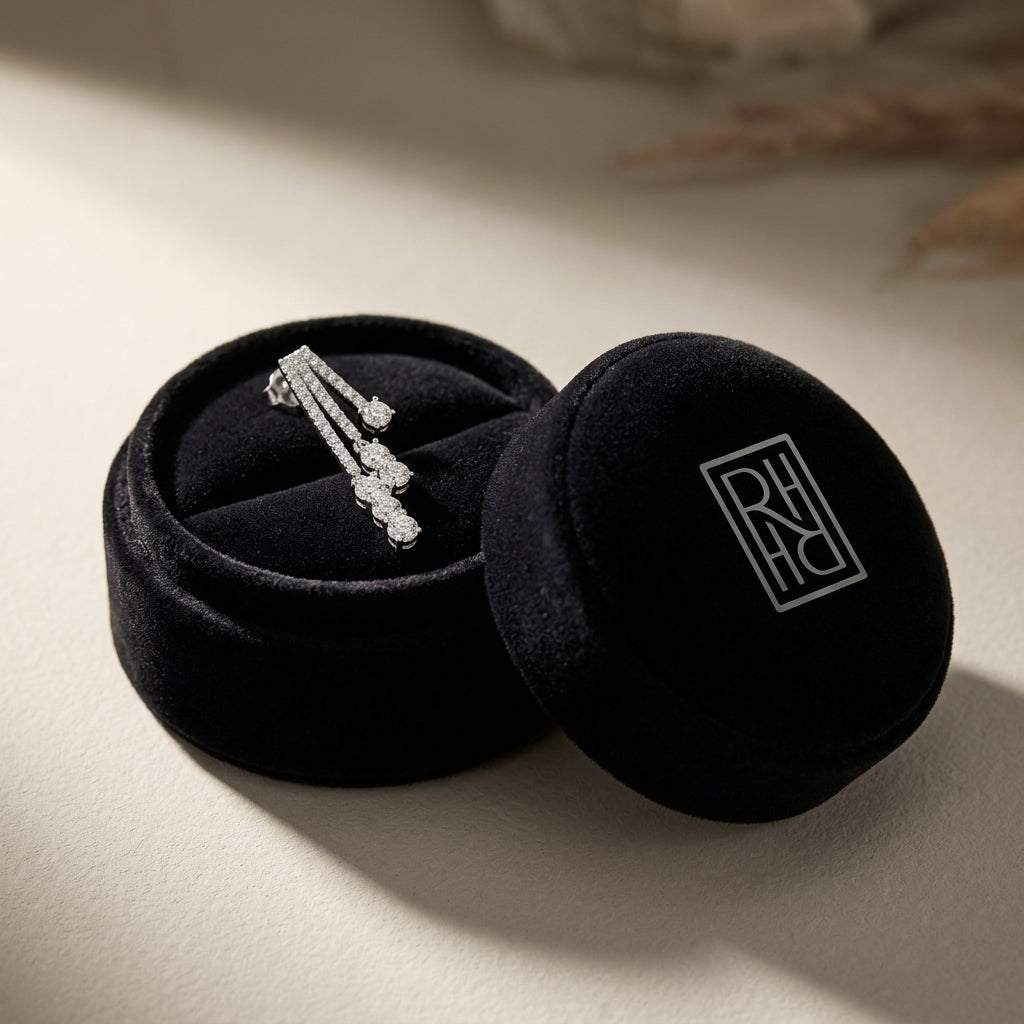 Diamond Three Strand Flair Earrings in 14K White Gold - presentation