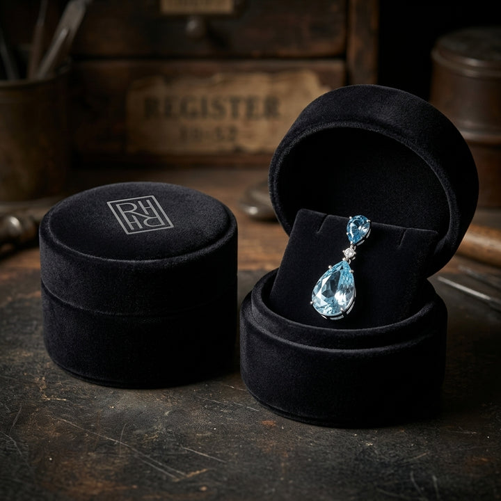 Swiss Blue Topaz, London Blue Topaz Pear Shape & Diamond Drop Earrings 0.02ctw in 14K White Gold - presentation
