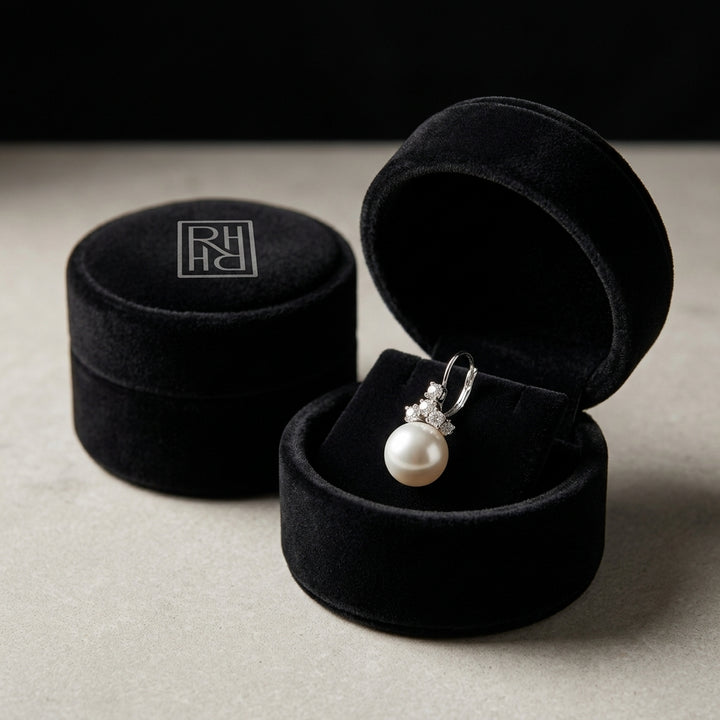 Freshwater Pink Pearl & Diamond Leverback Earrings 1/2ctw in 14K White Gold - presentation