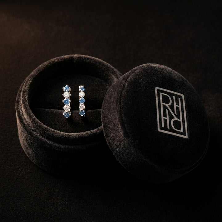 0.77ctw Blue Sapphire & 5/8ctw Diamond Hoop Earring in 14K White Gold - presentation