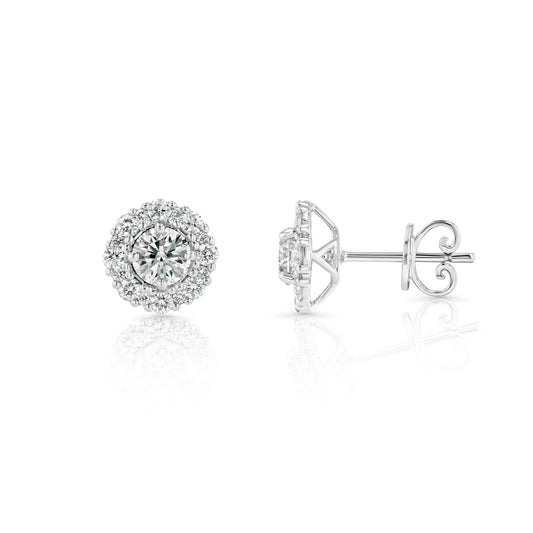 Diamond Halo Stud Earrings in 14k White Gold 1.29ctw (0.40ct Centers)