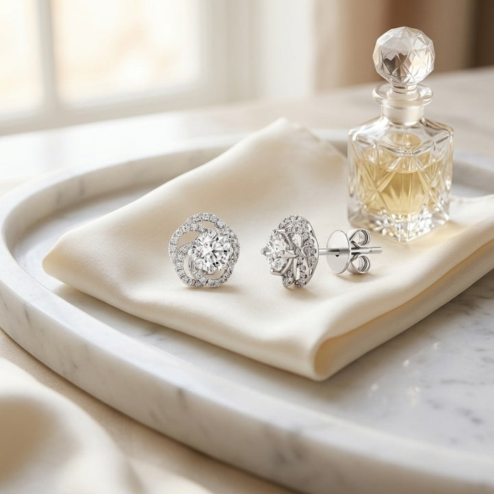 Diamond Floral Earrings 1ctw in 14K White Gold - lifestyle