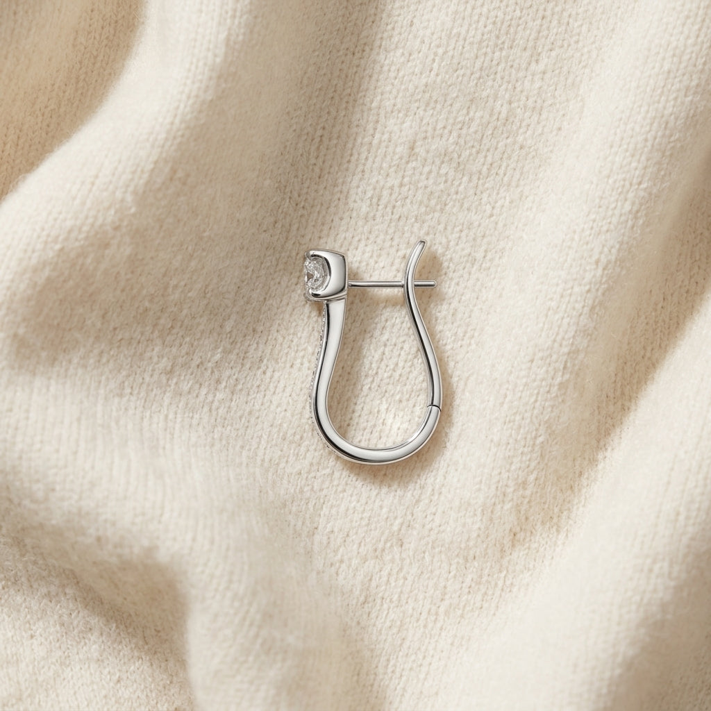 Diamond Hinged Back J Hoop Earrings 4/5ctw in 14K White Gold - flat lay