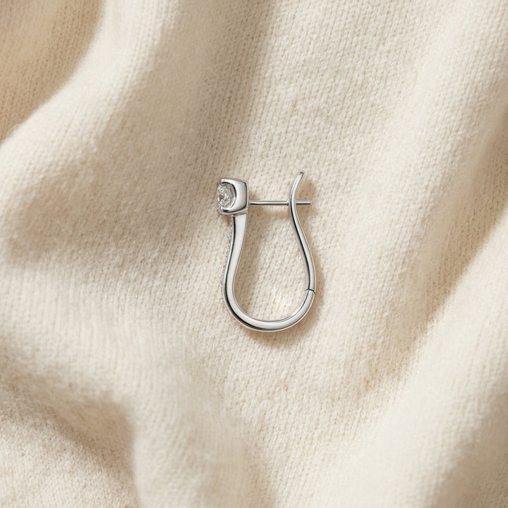 Diamond Hinged Back J Hoop Earrings 4/5ctw in 14K White Gold - flat lay