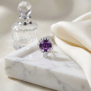 Amethyst & Diamond Ripple Edge Halo Stud Earrings 1/5ctw in 14K White Gold - lifestyle