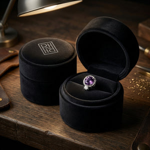 Amethyst & Diamond Ripple Edge Halo Stud Earrings 1/5ctw in 14K White Gold - presentation
