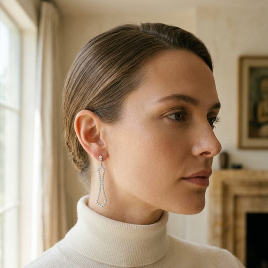 Diamond Dangle Motif Earrings 3/4ctw in 14K White Gold - editorial