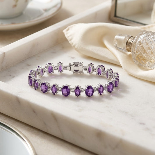Amethyst Alternating Marquise & Oval Link Bracelet in 14K White Gold - editorial