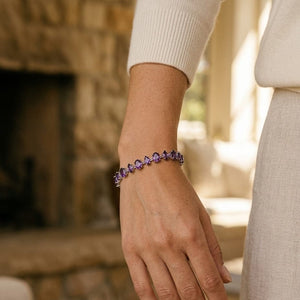 Amethyst Alternating Marquise & Oval Link Bracelet in 14K White Gold - lifestyle