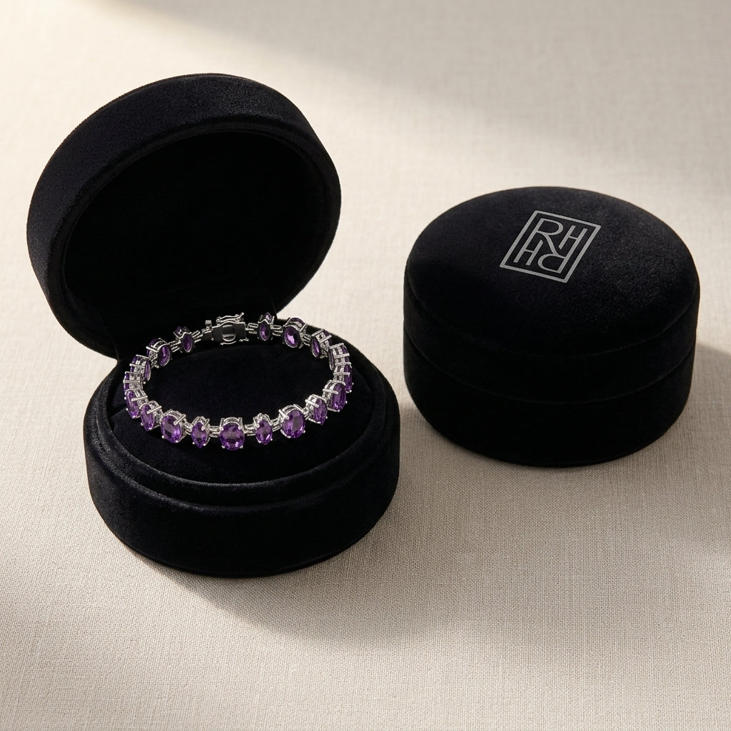 Amethyst Alternating Marquise & Oval Link Bracelet in 14K White Gold - presentation