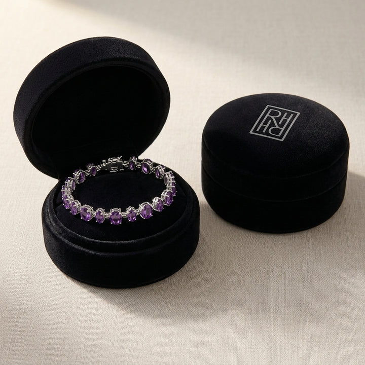 Amethyst Alternating Marquise & Oval Link Bracelet in 14K White Gold - presentation