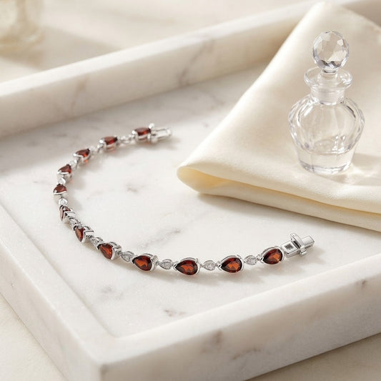 Garnet Pear-Shape & Diamond Pave East-West Bracelet in 14K White Gold - editorial