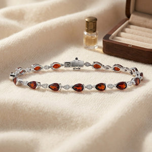 Garnet Pear-Shape & Diamond Pave East-West Bracelet in 14K White Gold - flat lay