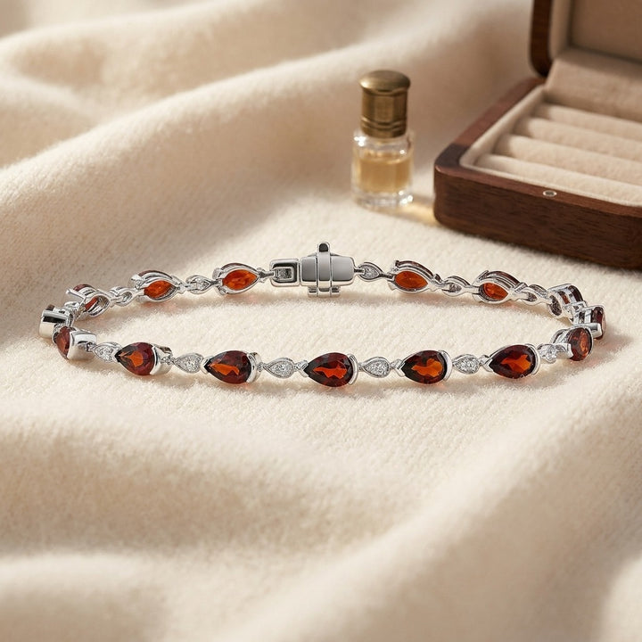 Garnet Pear-Shape & Diamond Pave East-West Bracelet in 14K White Gold - flat lay