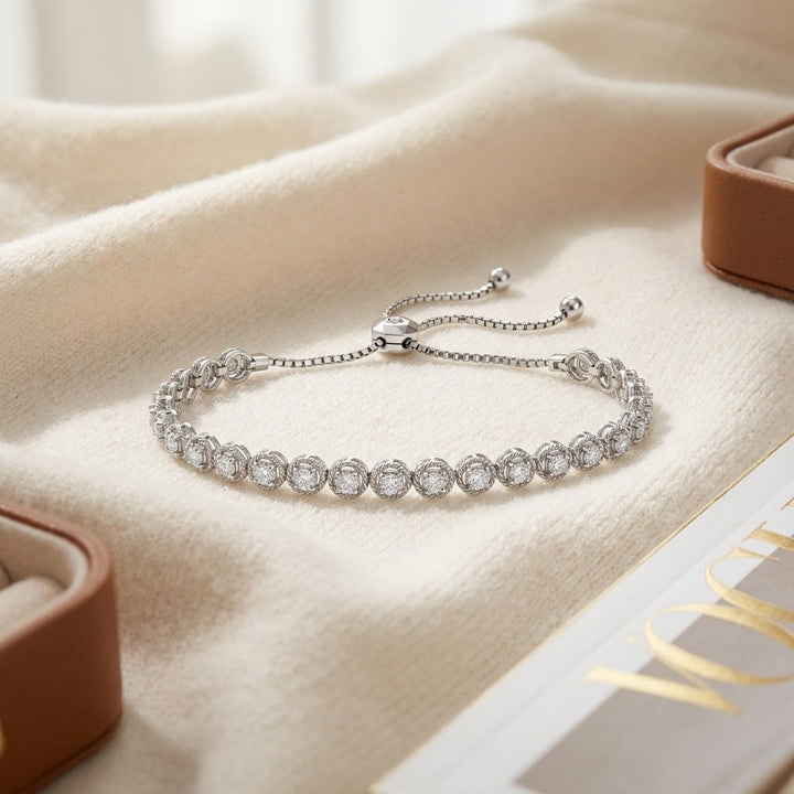 Diamond Round Links Bracelet 2-1/6ctw in 14K White Gold - flat lay