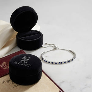 Alternating Sapphire and Diamond Bolo Bracelet in 14k White Gold 2.13ctw, in navy velvet jewelry box