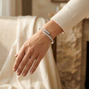 Diamond Baguette & Round Channel Overlap Bangle 1-5/8ctw in 14K White Gold - lifestyle