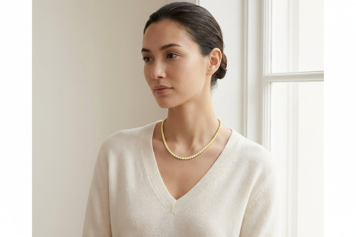 Diamond 4-Prong Round Necklace in 14K Yellow Gold, 16 Inches | RockHer