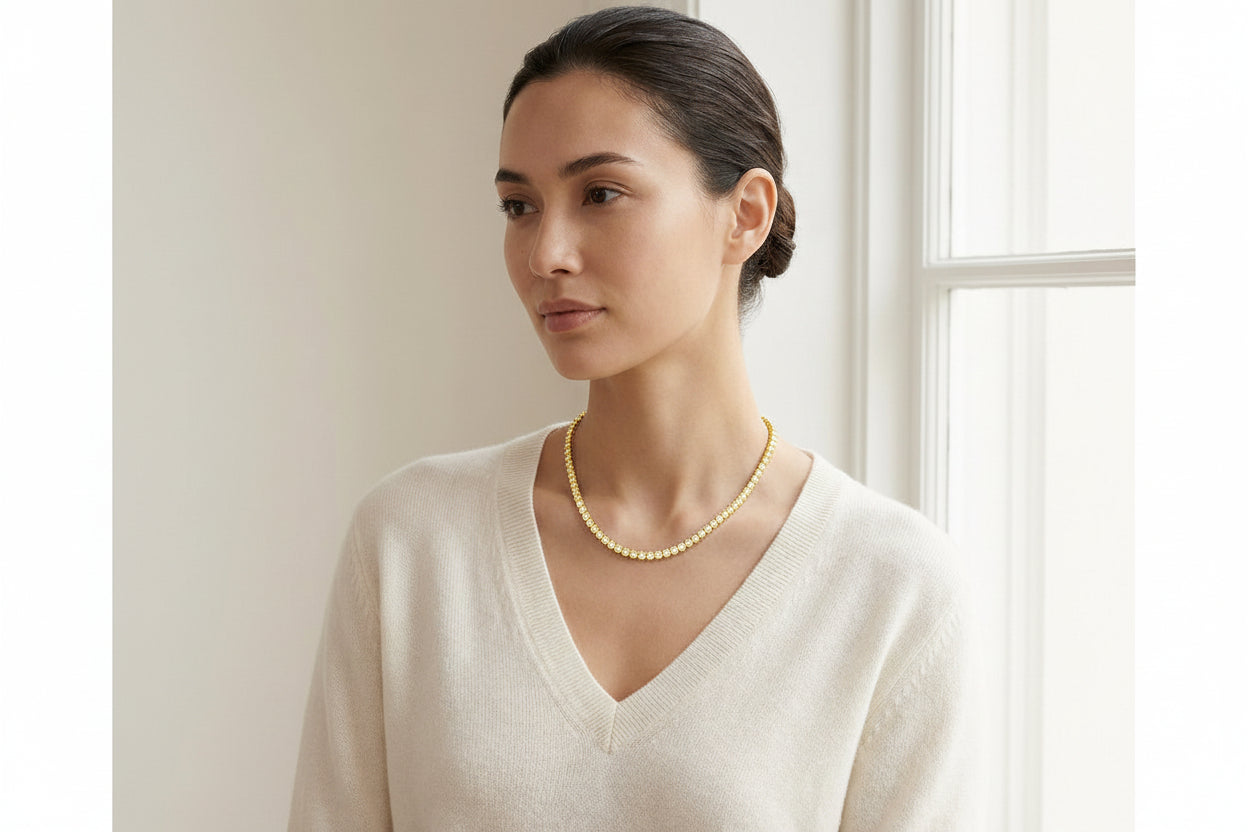 Diamond 4-Prong Round Necklace in 14K Yellow Gold, 16 Inches