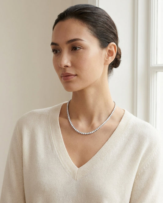 Diamond 4-Prong Round Necklace in 14K White Gold, 16 Inches