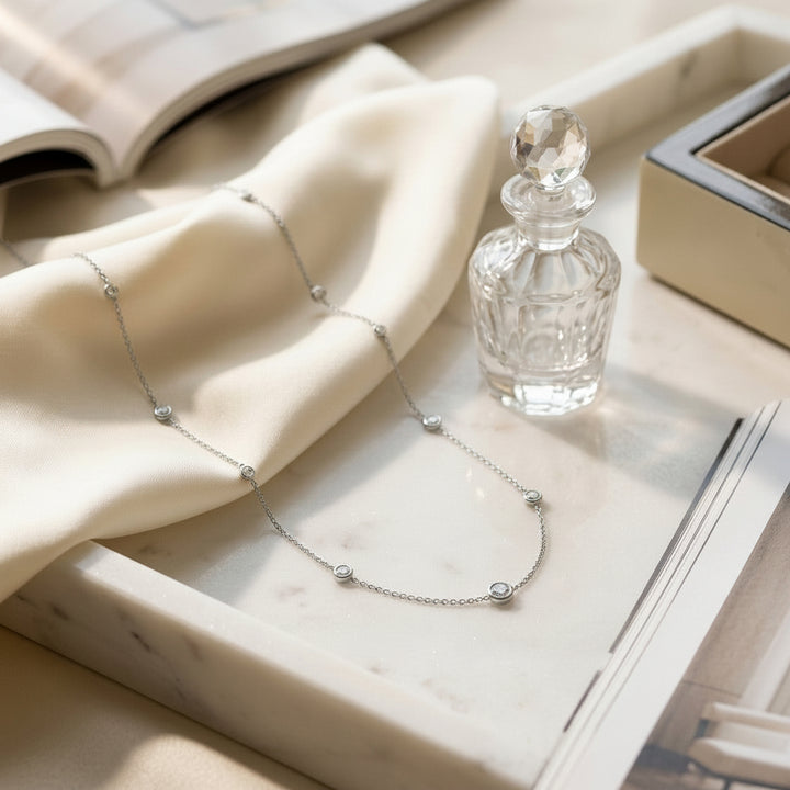 Diamonds by the Yard Round Bezel Necklace in 14K White Gold - lifestyle