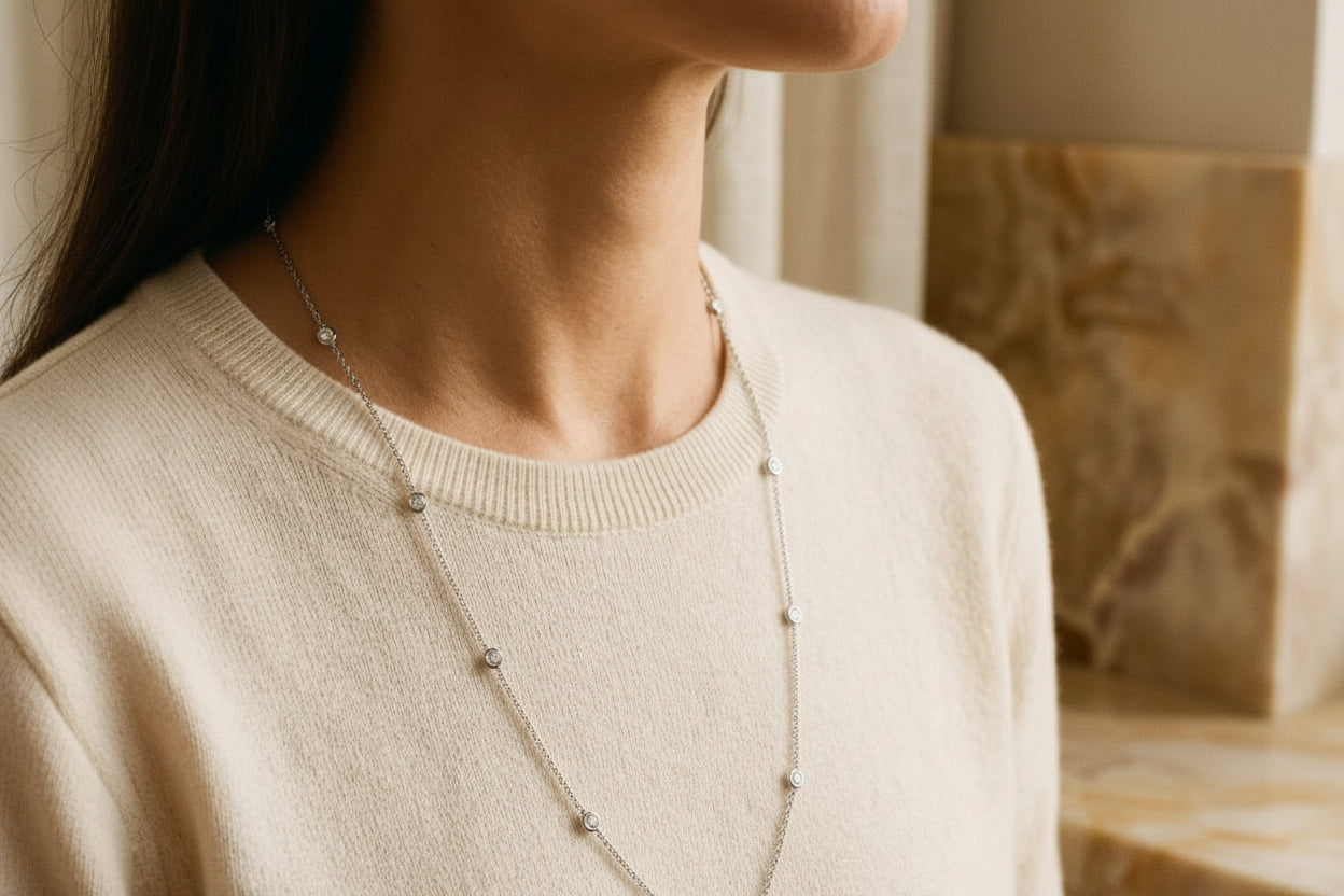 Diamonds by the Yard Round Bezel Necklace in 14K White Gold - editorial