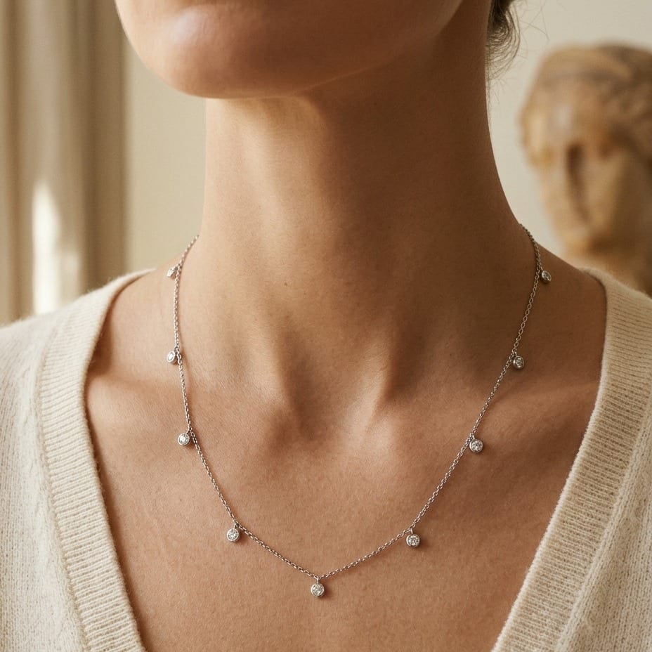 Diamonds by the Yard Round Bezel Charms Necklace , 18 Inches in 14K White Gold - lifestyle