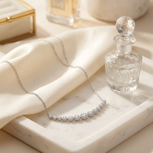 Diamond 13-Stone Floral Millgrained Necklace in 14K White Gold - editorial