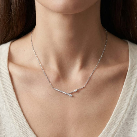 Diamond Melded Bars Necklace in 14K White Gold (1/3 Ct.tw.), worn close-up portrait