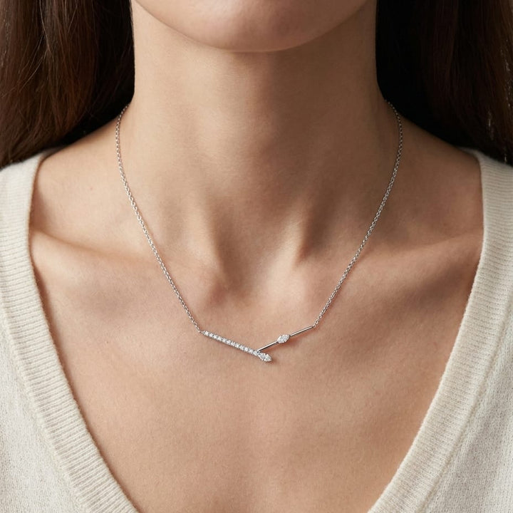Diamond Melded Bars Necklace in 14K White Gold (1/3 Ct.tw.), worn close-up portrait