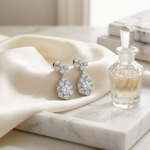 Diamond Cluster Teardrop Necklace with 4-Points Top , 16-18 Inch in 14K White Gold - editorial