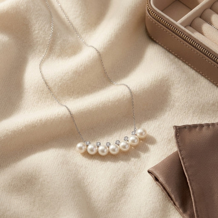Freshwater Pearl Bar Necklace , 16-18 Inch Chain in 14K White Gold - flat lay
