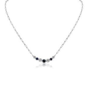 Sapphire And Diamond Graduated 7-stone Necklace With Millgrained Edging in 14K White Gold – front view | RockHer