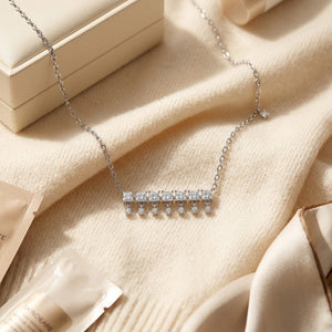 Diamond Princess Cut & Round Fringe Bar Necklace , 16-18 Inch Adj Chain in 14K White Gold - flat lay