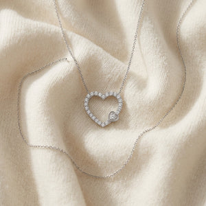 Diamond 1/2ctw Heart Necklace with 16/18 Adj Chain Set in 14K White Gold - flat lay