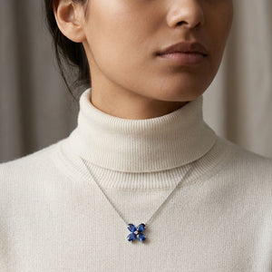 Blue Sapphire & Diamond Necklace Set in 14K White Gold - editorial