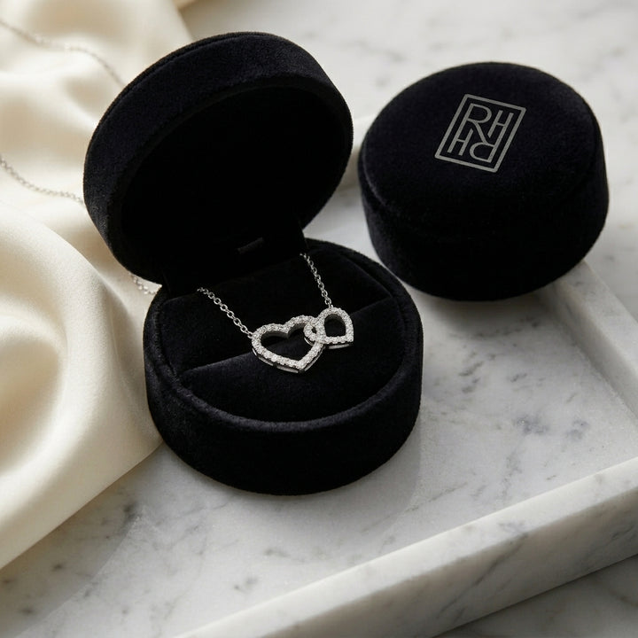 Diamond Interlocking Heart Necklace in 14 Karat White Gold 1/3ctw Adjustable 16-17-18 Inch in 14K White Gold - presentation