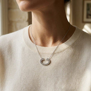 Diamond Crescent Necklace 1/4ctw Adjustable 16-17-18 Inch in 14K White Gold - lifestyle