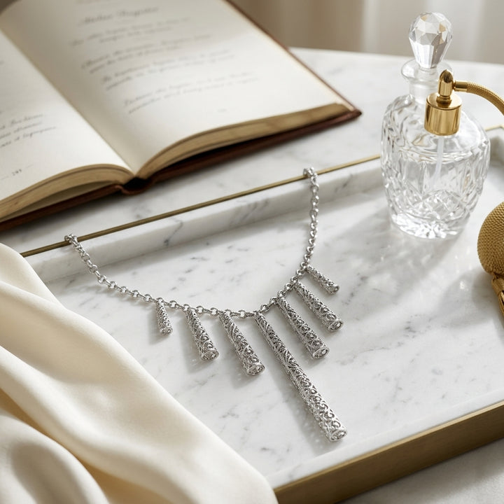 Diamond Dangle Stick Necklace 1/3ctw Adjustable 16-17-18 Inch in 14K White Gold - lifestyle