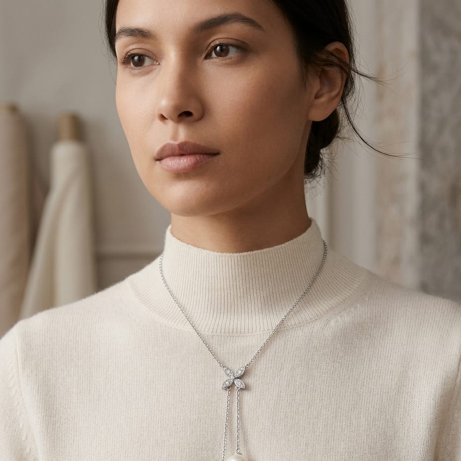 Tahitian & Freshwater Pearl with Diamond Accent Floral Necklace in 14K White Gold - lifestyle