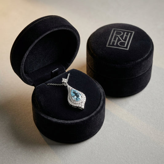 Aquamarine & Diamond Teardrop Pendant 3/8ctw in 14K White Gold - RockHer presentation