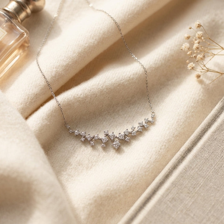 Diamond Round Brilliant Scattered Necklace 4/5ctw 16-18in Adj in 14K White Gold - flat lay