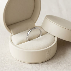 2.5mm Slightly Domed Comfort-Fit Wedding Band in 14K White Gold, in navy velvet jewelry box