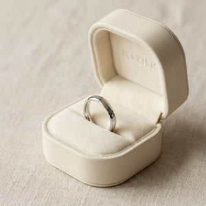 3mm Slightly Domed Comfort-Fit Wedding Band in 14K White Gold, in navy velvet jewelry box