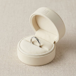 4mm Slightly Domed Comfort-Fit Wedding Band in 14K White Gold, in navy velvet jewelry box