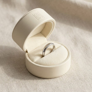 4mm Slightly Domed Milgrain Comfort-Fit Wedding Band in 14K White Gold, in navy velvet jewelry box